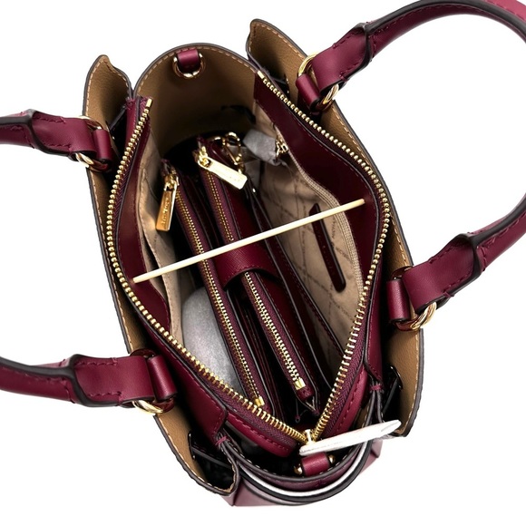 Michael Kors Reed Small Satchel Crossbody Bag & LG Double Zip Wallet Dark Cherry - Picture 15 of 16